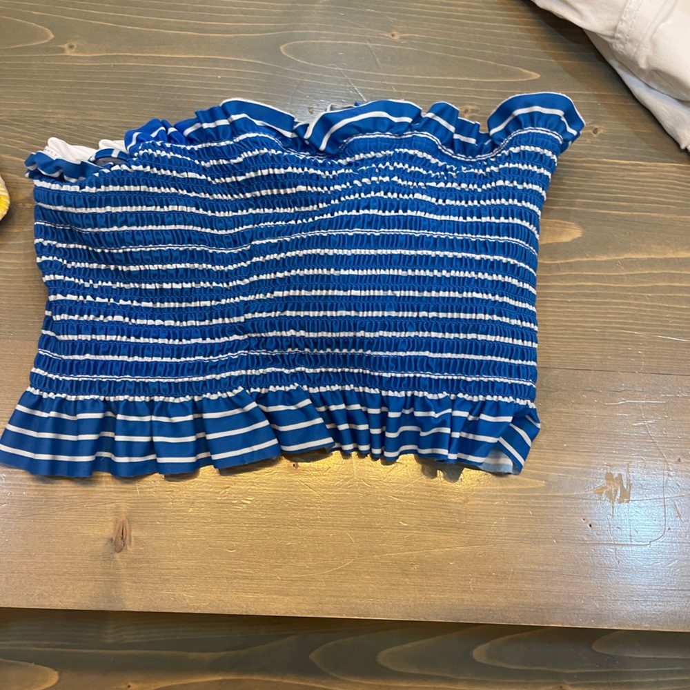 Blue striped bathing suit top